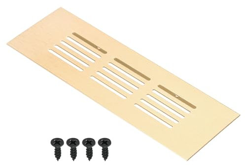 PATIKIL 6 x 2 Inch Door Air Vent Cover, Aluminum Grille Ventilation Cover Louvered with Mounting Screws for Cabinet Wardrobe Door, Gold Tone
