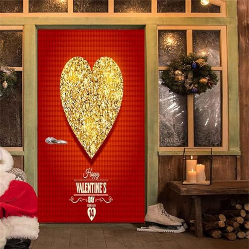 Papier Peint De Porte 3D Autocollant De Porte Affiche De Porte Murale Art De La Porte Autocollant Mural De Porte Photo De Portemotif Coeur Doré 80 X 200 Cm Pour La Décoration Des Portes De Salon, Cha
