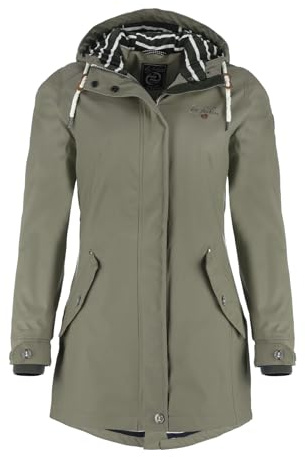 Dry Fashion Damen Regenmantel Kiel - Frauen Regenjacke Damen Jacke mit verstellbarer Kapuze Lang Winddicht Wasserdicht in Oliv Größe 38