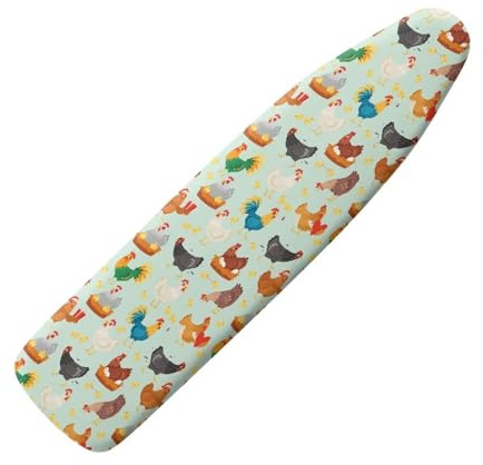 Xoenoiee Chicken Pattern Ironing Board Cover with Hook and Loop Fasteners Elastic Edges Thick Iron Board Cover for Home Laundry Scorch and Stain Resistant, Size 2XL