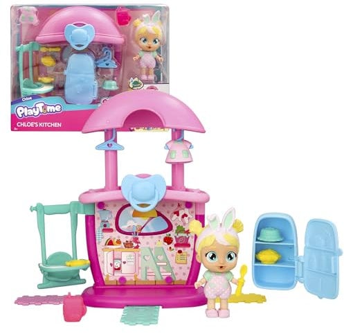 Cry Babies Playtime Day Care Chloe's Kitchen, Puppenhaus-Puppe, erweiterbares Mini-Spielset mit 14+ Accessoires, weint echte Tränen, für Kinder von 4 bis 6 Jahren