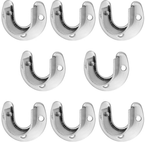 YUENPUN 8 PCS Wardrobe Rail Bracket, Closet Rod Bracket End Supports, U Shape Stainless Steel Closet Pole Sockets 25mm Flange Rod Holder for Shower Curtain and Wardrobe