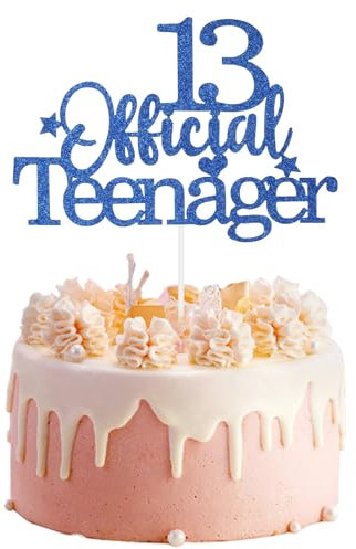 13. Official Teenager Kuchen 13. Geburtstag Tortendeko Blau, Official Teenager Glänzend Kuchen Topper Kuchendeko für 13. Mädchen, Junge, Cupcake, Kuchendeckel