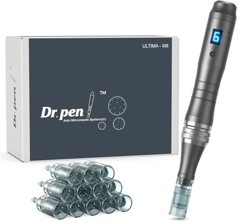 Dr. Pen Ultima M8 Microneedling Pen, Original Dr Pen Machine Électrique Microneedling Kit Professionnel Stylos Microneedle pour Visage Corps Cheveux Barbe Croissance - 12 Cartouches