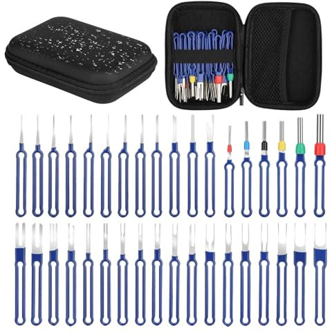 Buaak 36 Pcs Terminal Removal Tool Kit, Blue Pin Extractor Tool with a Protective Bag, Upgraded Electrical Wire Connector Pin Removal Tool Kit for Car Automotive Most Connector Terminal