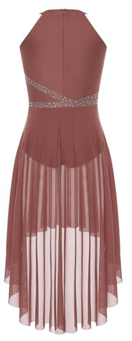 ranrann Abito da Pattinaggio Artistico per Donna Vestito Danza Liturgica Abito da Danza Lirica Vestito da Balletto Senza Manica Gare di Ballo Dancewear Dusty Pink S