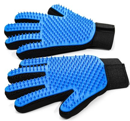 NVNAN Pet Hair Removal Glove for Dogs & Cats, 2-in-1 Deshedding Brush & Massage Mitt - Grooming Gloves for Shedding Control, Bathing and Washing, Safe for Short/Long Hair Pets 2-Pack (Blue)
