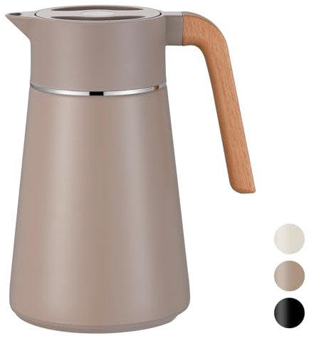 VETIN Thermos de 1,5 l avec passoire à thé, théière avec infuseur thermique, cafetière thermique 304 en acier inoxydable 304, double paroi d'isolation sous vide, avec poignée aspect bois, chaleur 10 h