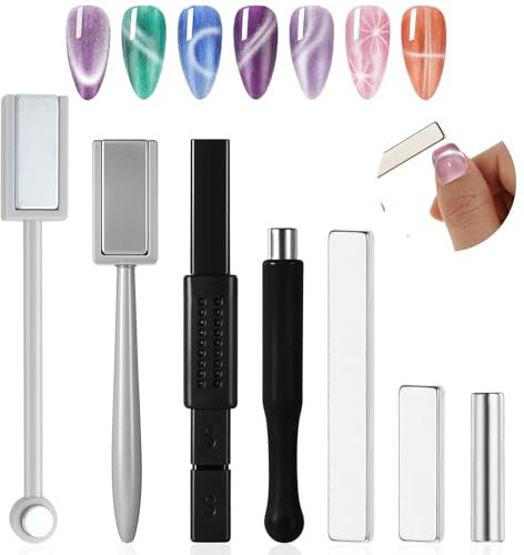 Wanmu 7Pcs Cat Eye Magnet for Nails, Strong Suction Nail Magnets Set for Nail Art, Cat Eye Gel Nail Polish Magnet Tools Double-Head Nail Magnetic Stick for Salon DIY Home