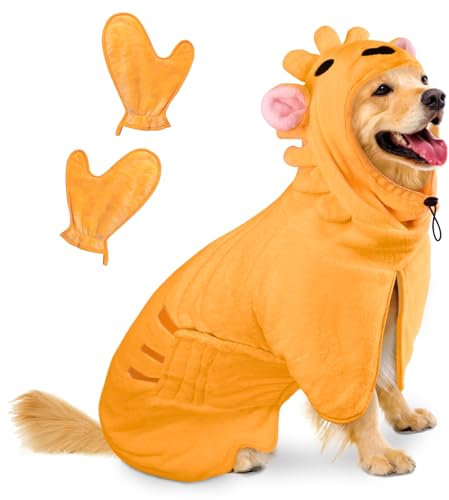 Bibykivn Hundebademantel, Einstellbare Dichtheit Hundebademantel mit Klettverschluss, Schnelltrocknender Hundebademantel, für Große Mittelgroße Kleine Hunde/Katze (Lion-Orange, XL)