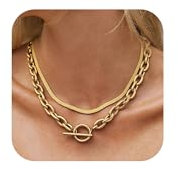 RIXERKOC Layered Chunky Gold Halskette für Damen Thick geschichtet Herringbone Paperclip Kette Halskette 18K Vergoldet Stapel Knebel Halsketten für Frauen Männer (Gold)