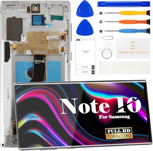 Pantalla OLED de repuesto para Samsung Galaxy Note 10, pantalla LCD para SM-N970F, SM-N970U, SM-N970W, montaje de digitalizador táctil con marco (plateado)