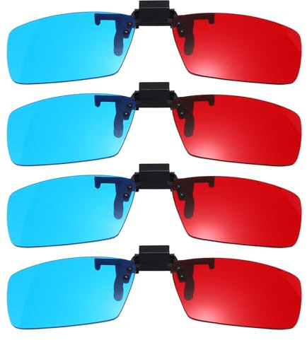 sourcing map 4pcs Red Blue/Cyan 3D Clip-on Glasses, Anaglyph 3D Viewing Glasses Hanging Frame Square for Movies Theater Games TV Photos Projector
