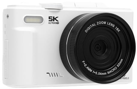 YUEHISY 5K Digitalkamera, 75 MP UHD Autofokus -WiFi -Videokamera mit 3 Zoll 180 ° Flip -Bildschirm, 18 -facher Zoom, Flash, 64 GB Karte, Kompakt für Reise -Vlog (64GB)