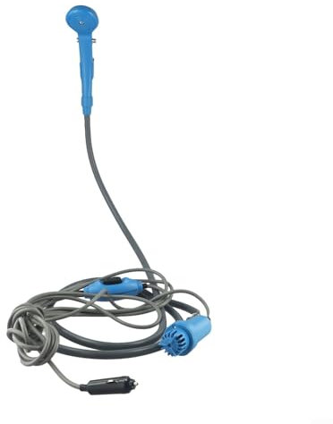 Eawfgtuw Sistema de ducha portátil de camping de 12 V CC con bomba eléctrica, manguera de 2 m, cable de 4 m, presión ajustable, lavado de coches con bolsa de almacenamiento, soporte de cabezal de