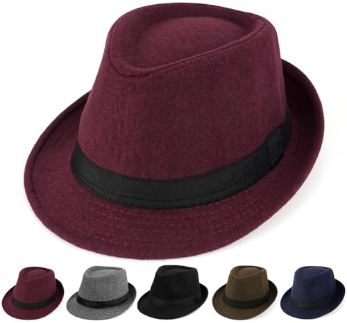Initlove Mens Fedora Hat Classic Felt Panama Hat Short Brimmed Trilby Hats
