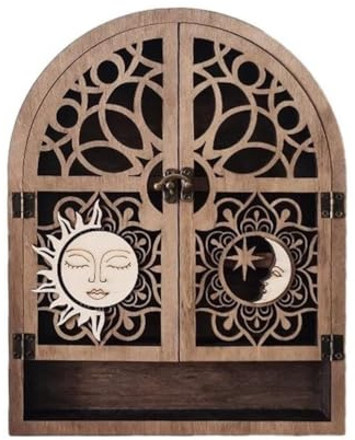 NONDK Decor 4 Shelves Natural Wooden Shelf Gothic Witchy Crystal Display Case for Living Room