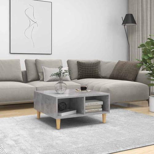 HFXHIJXQ Table basse gris béton 60 x 60 x 30 cm en bois massif d'eucalyptus - Design moderne avec pieds en bois véritable - Petite table d'appoint pour salon, chambre à coucher, balcon