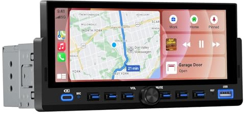Junsun Carplay Radio 1 Din mit Rückfahrkamera, Wireless Android Auto | 6,86 inch Touchscreen, Navigation, Bluetooth, Lenkradsteuerung, SD Karte Slot, USB Anschluss, Externes Mikrofon