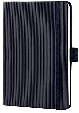 Sigel CO131 Notizbuch A6 kariert schwarz, Hardcover, 194 nummerierte Seiten, nachhaltiges Papier, mit Inhaltsverzeichnis, Stiftschlaufe, Falttasche, Gummibandverschluss, Conceptum
