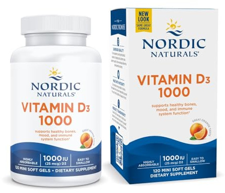 Nordic Naturals Vitamin D3 1000, Orange - 120 Mini Soft Gels - 1000 IU Vitamin D3 - Supports Healthy Bones, Mood & Immune System Function - Non-GMO - 120 Servings
