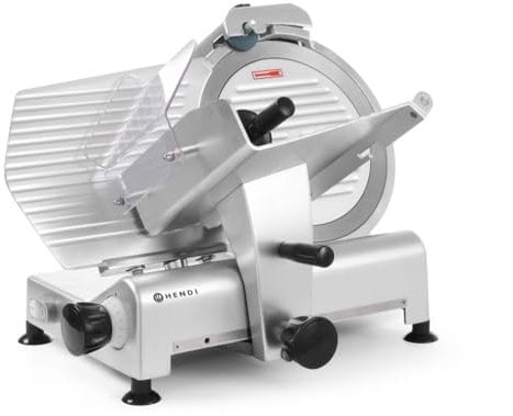 HENDI Aufschnittmaschine, Profi Line 300, Messerdurchmesser: 300mm, Allesschneider, Stufenlos einstellbare Schnittstärke (0-14mm), 220-230V/420W, 602x573x(H)456mm, Aluminium, Edelstahl