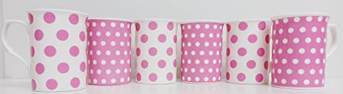 fromeuropewithlove Pink Dots & Spots Mugs Set of 6 Fine Bone China Pink Mugs Hand Decorated in UK Free