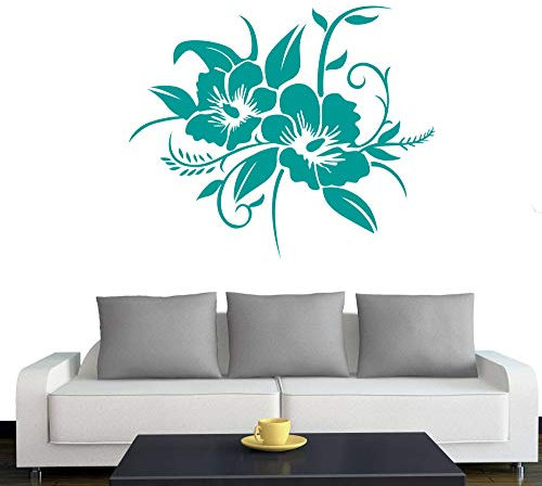 A690 Wandtattoo Hibiskusblüte 60cm x 50cm tuerkis (erhältlich in 40 Farben und 4 Größen)