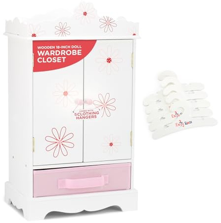 Emily Rose Floral 18 Doll Closet Armoire with 5 Notched Hangers – Enchanting Wooden Wardrobe from Trusted USA Woman-Owned Brand, Fits American Girl Doll Clothes Storage
