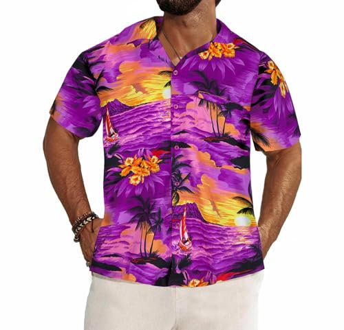 REDSTAR Chemise Hawaienne Homme - Chemise Homme Manches Courtes à imprimé de Fleurs Tropicales - Chemises hawaïennes pour Hommes pour Enterrement de Vie de garçon ou fête de la Plage.