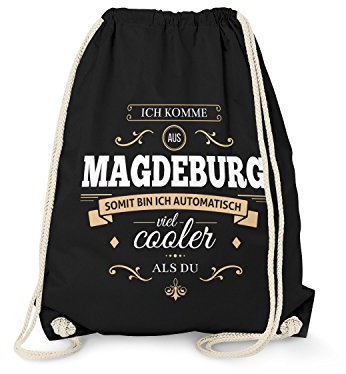 Fashionalarm Turnbeutel - Ich komme aus Magdeburg - Bin viel Cooler als du | Fun Rucksack mit Spruch als Geschenk Idee für stolze Magdeburger, Schwarz One Size