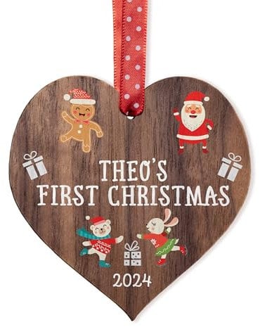 Personalised Baby's First 1st Christmas Bauble tree decoration wooden heart hanging ornament keepsake for boy or girl