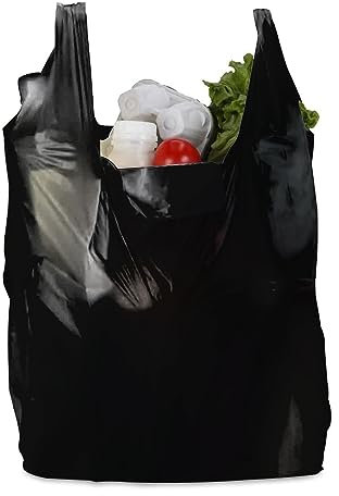 Tezraftaar® 1000 x Vest Style Carrier Bags 8 x 13 x 18, 18mu Black Heavy Duty Plastic Carry Bags for Apparel Shopping Gift Boutique Groceries & Shopping