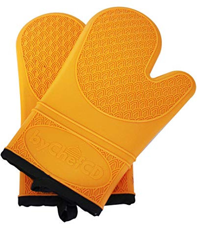ByChefCD Professionelle Silikon-Ofenhandschuhe/hitzebeständige Handschuhe, rutschfeste Profi-Kochhandschuhe, Küchen-Topflappen und Ofenhandschuhe, bester Ofenhandschuh, Orange