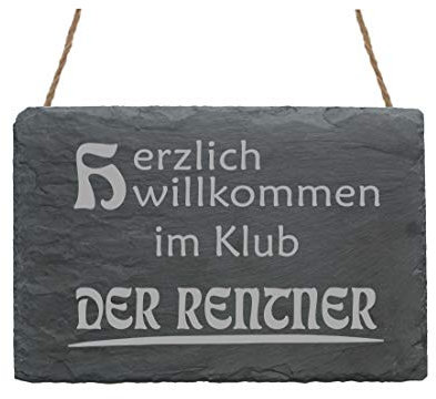 Wetterfeste Schiefertafel « Herzlich Willkommen im KLUB der RENTNER » Schild Türschild Dekoschild Geschenk Oma Opa Großeltern - Rente