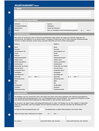 Selbstauskunft Mieter, Fragebogen für Vermietung von Wohnung und Haus