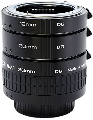 Kenko Verlängerungsrohr-Set für Nahaufnahmen, DG Extension Tube Set Für Nikon F-Mount, Unterstützung Vollformat-Kamera, 12mm/20mm/36mm 3er-Satz, stapelbar, Für Nahaufnahmen, 899977