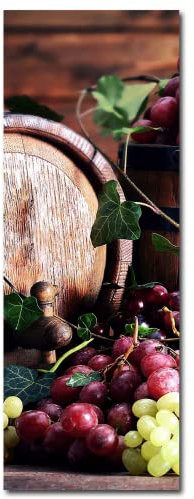 STYLER Wandbild Trauben 30 x 80 cm I Glasbild mit Wein & Trauben I Wandbild Weinfass Weintrauben Weinkeller Holzoptik I Küchenbild Home Wohnzimmer Küche Bild Glas I Deko modern