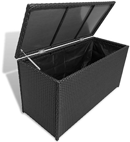 yorten Garten Aufbewahrungstruhe Poly Rattan Truhenbank Gartenbank Aufbewahrungsbox 120 x 50 x 60 cm (L x B x H) - Schwarz