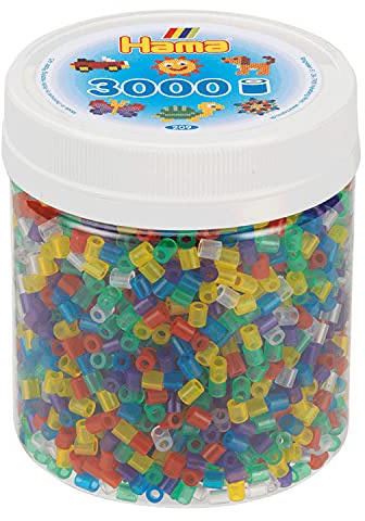 Hama Perlen 209-53 Bügelperlen Dose mit ca. 3000 Bastelperlen mit Durchmesser 5 mm im Transparent-Mix, kreativer Bastelspaß für Groß und Klein