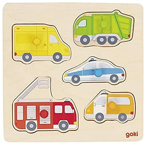 goki 57445 - Steckpuzzle Auf der Straße aus Holz - 5 Teile