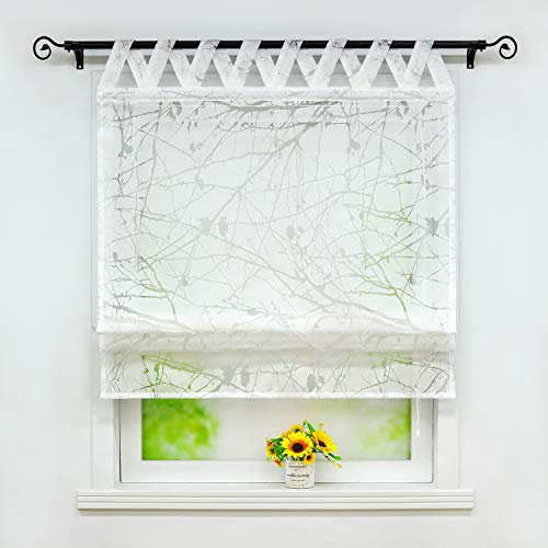 Joyswahl Voile Raffrollo transparentes Raffgardine mit Ausbrenner-Motiv »Aliya« Schals mit V-Schlaufen Fenster Vorhänge BxH 120x140cm Weiß 1 Stück