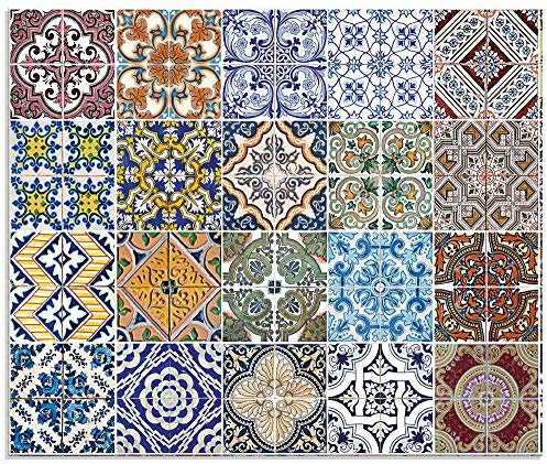 ARTLAND Küchenrückwand Glas mit Motiv Spritzschutz 60x50 cm Fliesenoptik Mosaik Orient Muster Fliesen Orientalisch Landhaus Bunt T9OM
