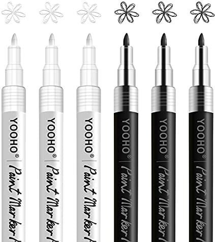 YOOHO Weiß Schwarz Acrylstifte Marker Stifte Wasserfest, 0.7 mm Dünner Spitze Feine Set für Steine Holz Leinwand Glas Papier Leder Keramik DIY Zeichnung (3 weiße und 3 schwarze)