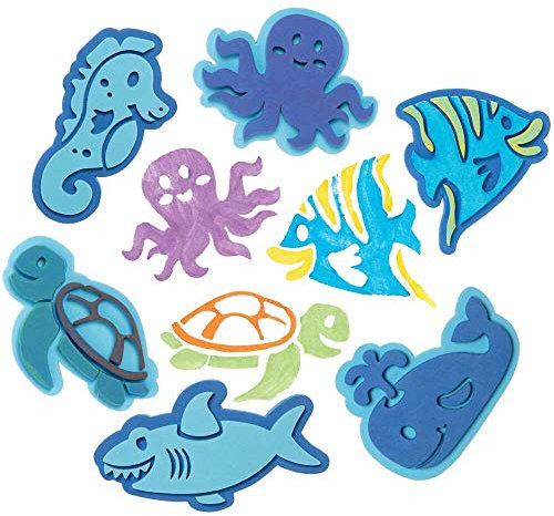 Baker Ross FE242 Sealife Craft Foam Stampers - Pack of 10, Craft Stamps, Stamp Sets for Children, Ideal for Kids Arts and Crafts Projects