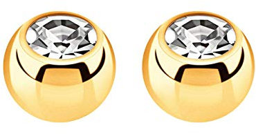 2X Piercing Schmuck Verschluss Kugel Gold in 1,2 x 4 mm, gefaßter Zirkonia in klar