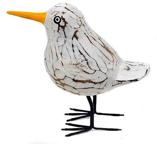 Weißer Vogel aus Holz, kleine Möwe Dekofigur Holzdeko (mit Beinen)