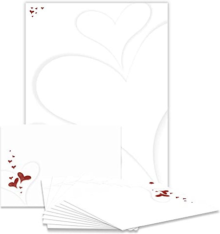 Briefpapier-Set Herzlich DS106 – 10 Blatt Designpapier, 10 Umschläge B6 mit Motiv bedruckt – Hochwertiges Motivpapier, Hochzeit, Verlobung, Brief, Einladung, Jubiläum, Liebesbrief, Herz – 90 g/m²