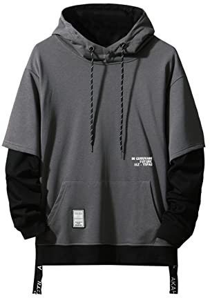GURUNVANI Kontrastfarbe Pullover Hoodie Herren Patchwork Hoodies Männer, 09w107grau, XL