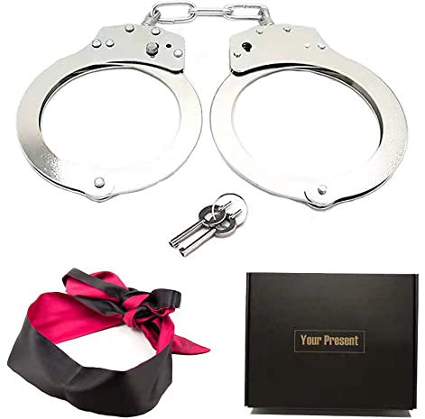 Deuvuo Handschellen Mit Schlüssel - Handschellen Polizei echt Stahl Set für für Bett, Party, Rollenspiel, Cosplay, Schlafzimmer (Silber) -Behörden Qualität Handcuffs